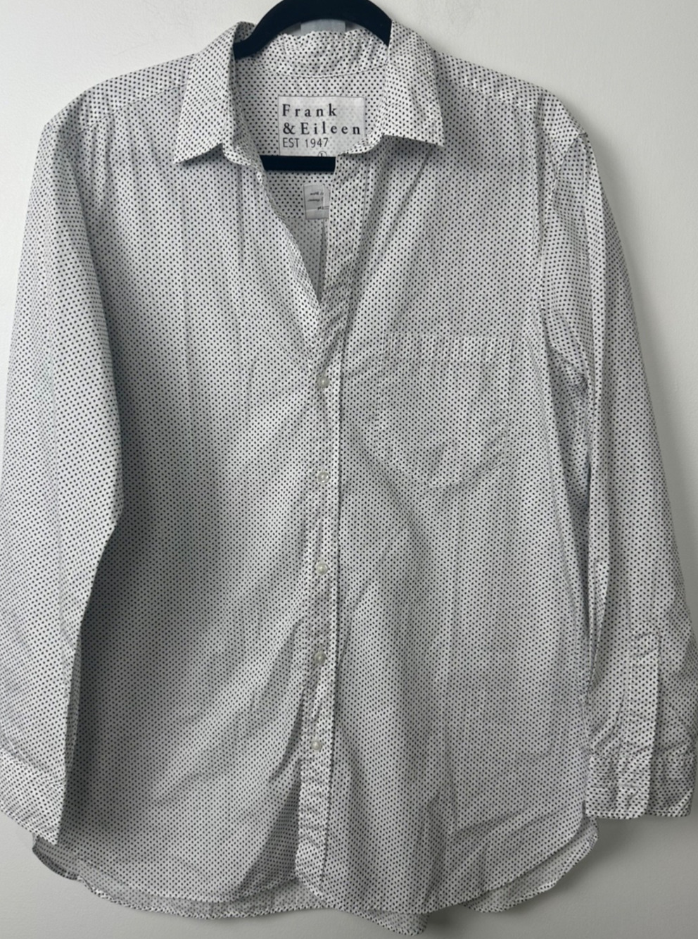 Frank & Eileen Shirt Womens L White Joedy Heart Print Cotton Button Up Italy A10